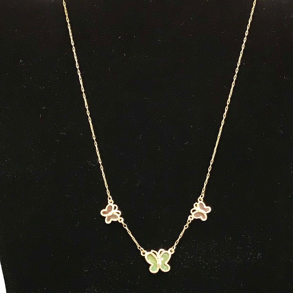 Monet Gold Tone Necklace with Enamel Butterflies